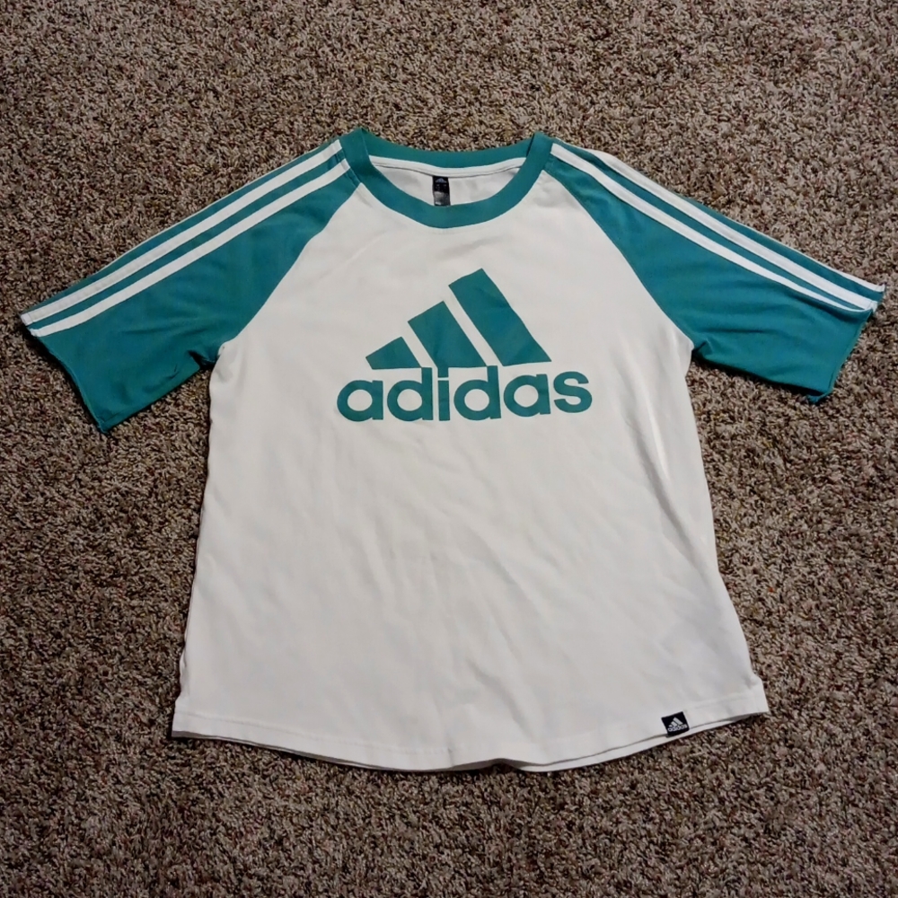 Large Adidas Green and White Baseball Tee